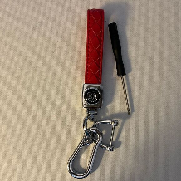 Dodge Logo Key Fob Keychain in Red Leather NWT - Picture 2 of 5